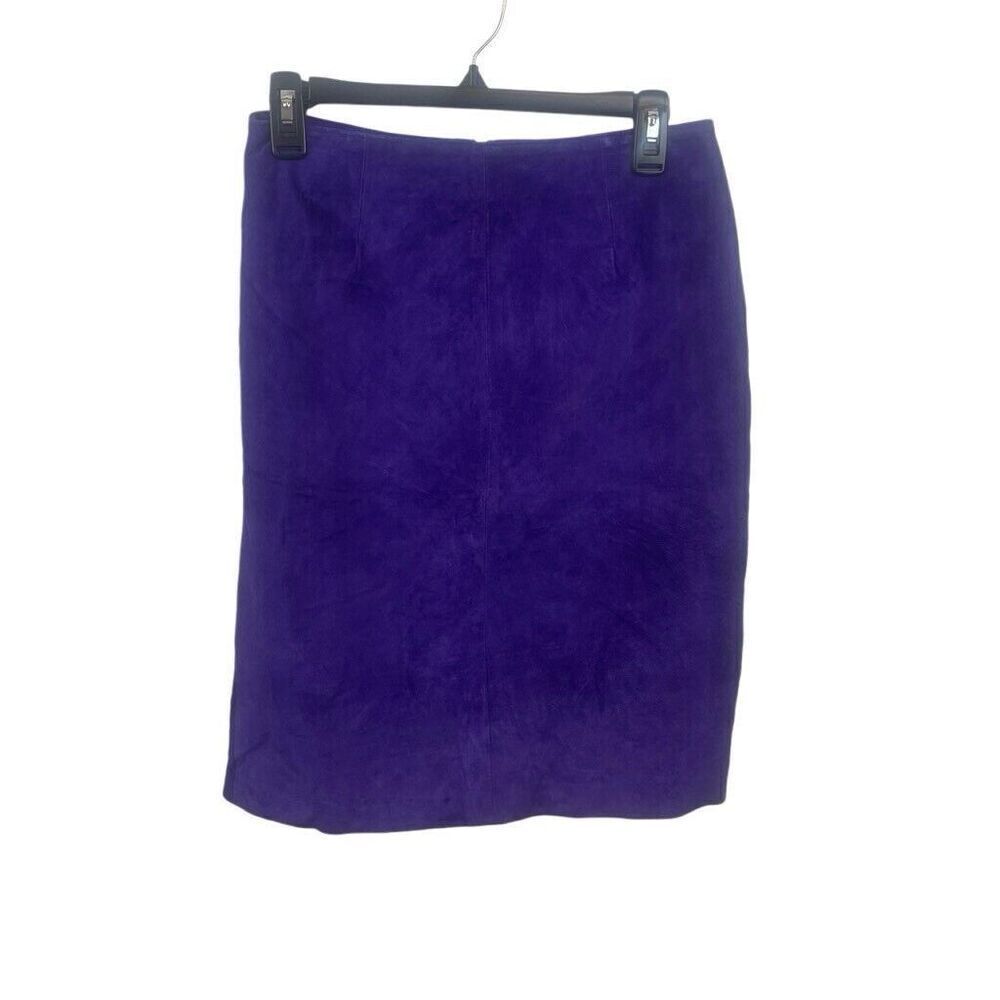 Vintage Lauren Alexandra Purple 100% Genuine Leather Lined Skirt Size 10
